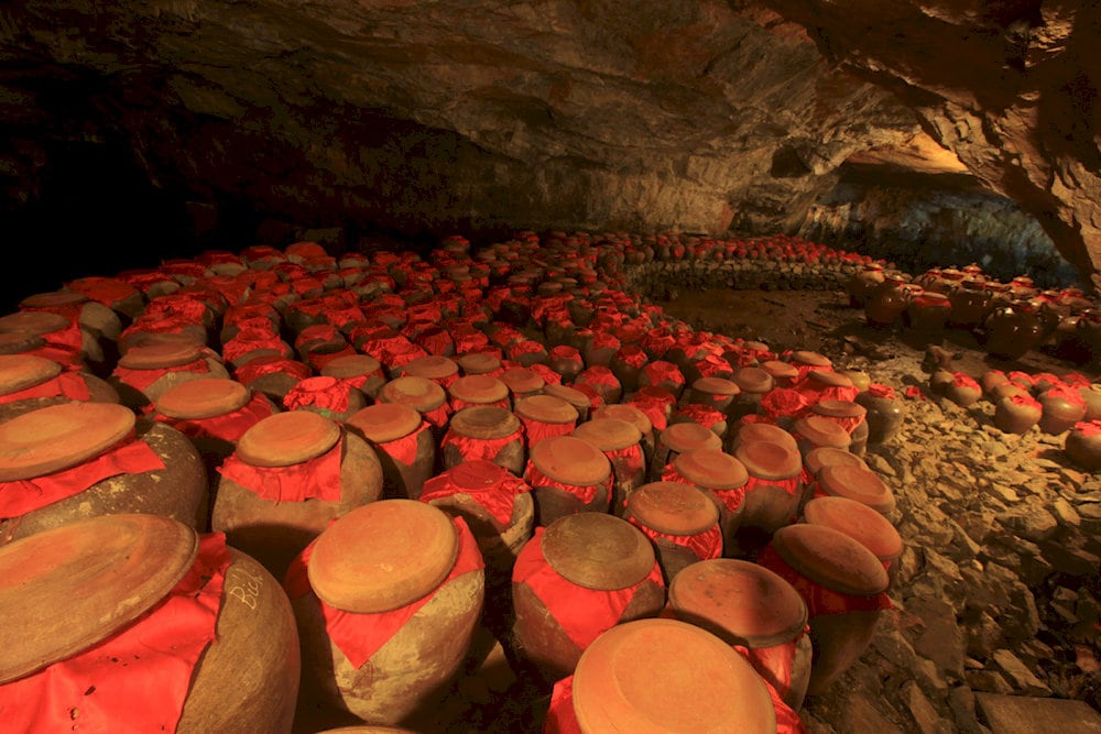Ancient wine jars on display evoke memories of the region’s traditional winemaking craft